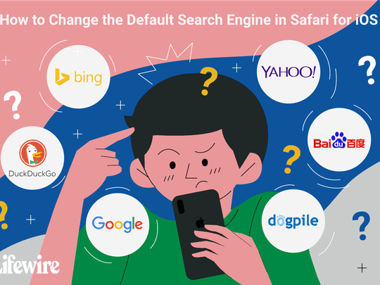 An illustration of a user choosing a default search engine on iOS.