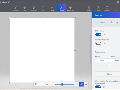 Screenshot of a new, blank canvas in Paint 3D