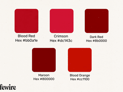 Blood Red color swatches with Hex numbers