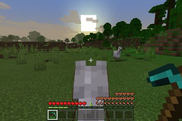 Riding a horse into the sunset in Minecraft.