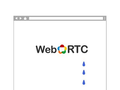 WebRTC logo in an abstract browser, with three water drops falling from it