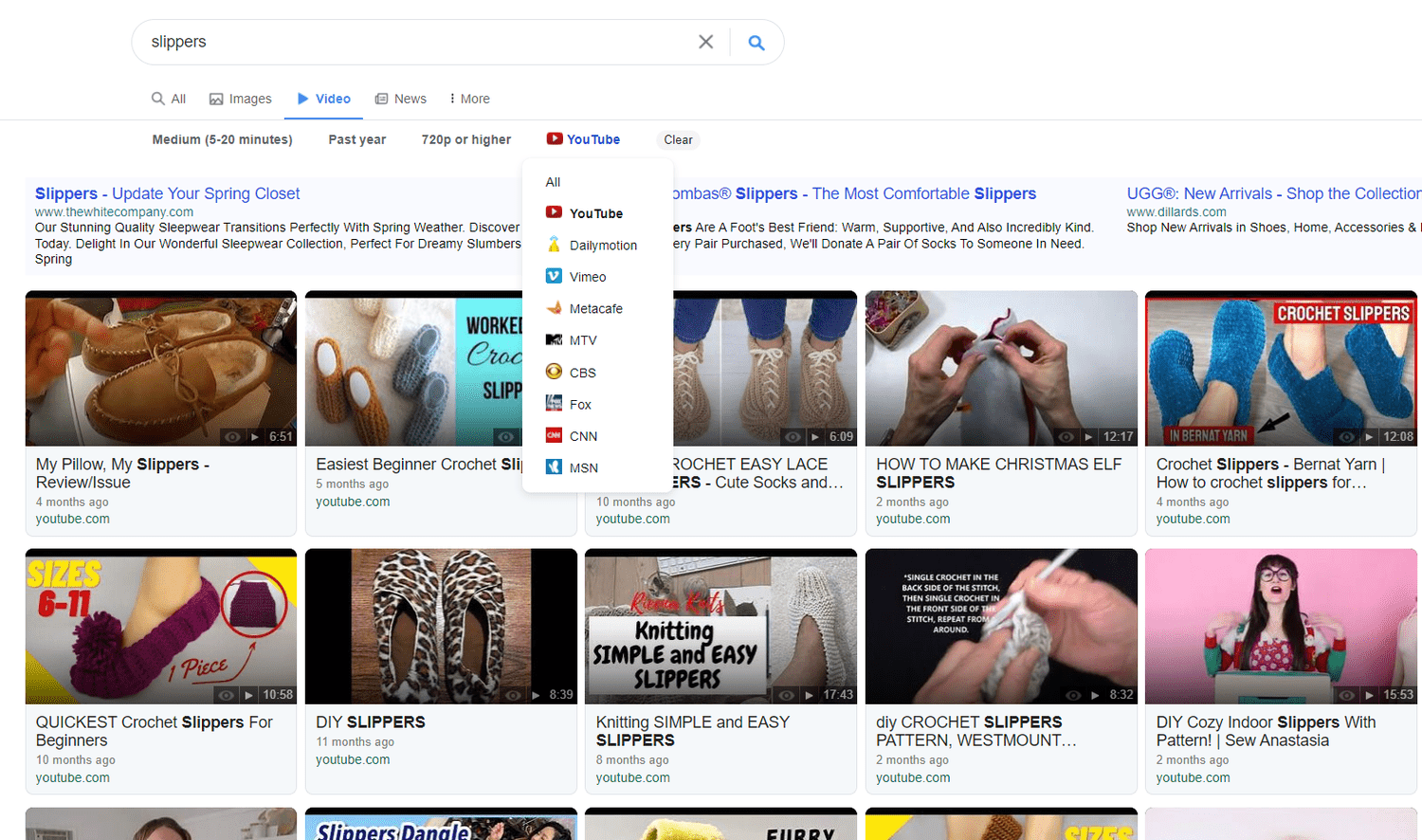 Yahoo video search results for slippers