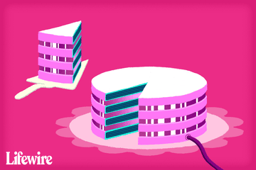 An illustration of a storage disk being divided like a cake to simulate disk partitioning.