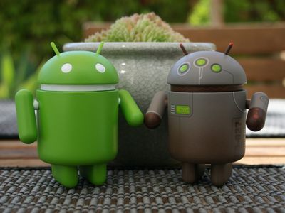 Android toys in a garden