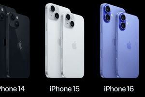 iPhone models SE to 16 Pro shown side by side