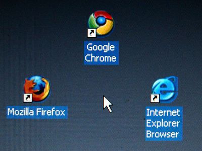 Browser desktop icons: Firefox, Chrome, Internet Explorer