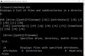 help command in Windows 10 command prompt