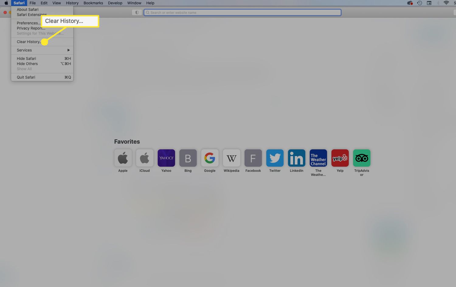 From Safari's menu bar, select Safari > Clear History.