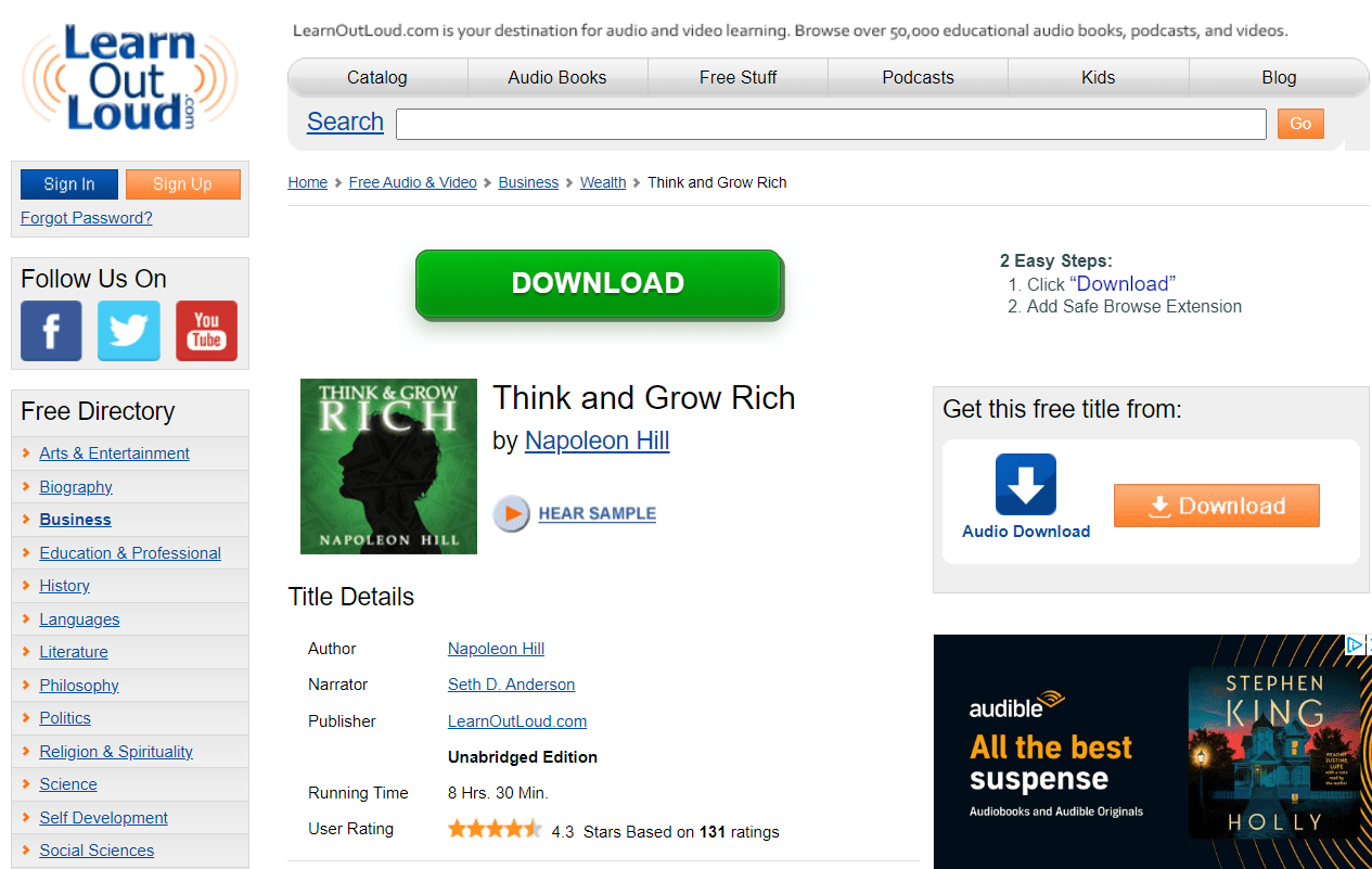 The Think and Grow Rich free audiobook at Learn Out Loud