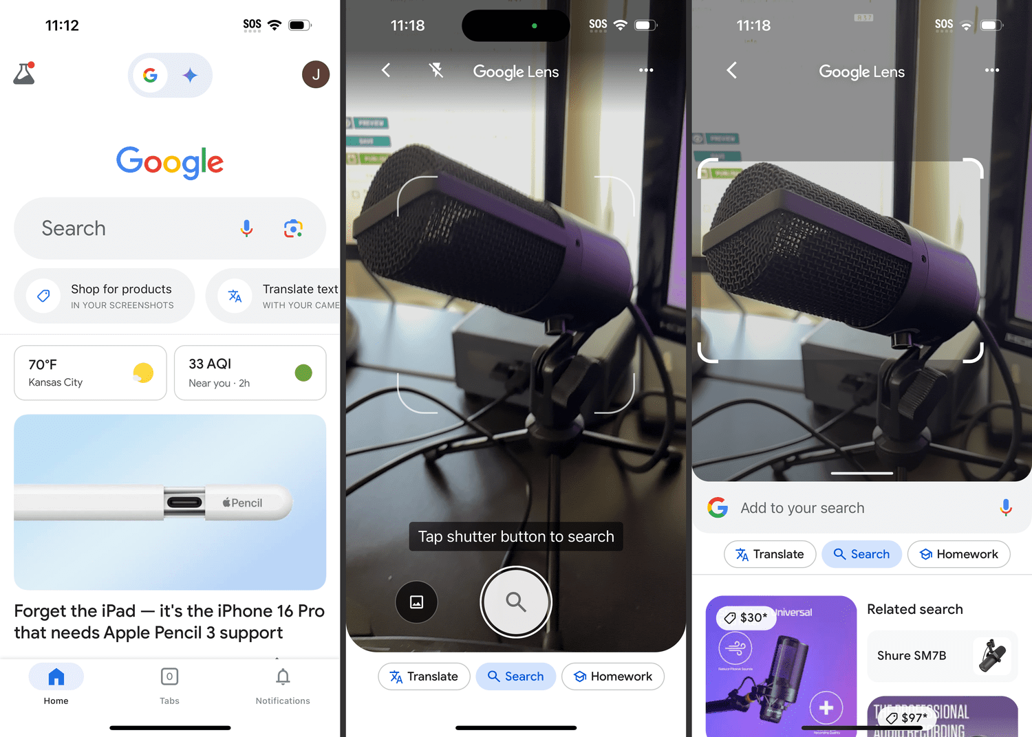 A picture of a microphone captured by Google Lens in the Google app for iPhone