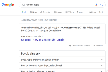 800 number for Apple Google search