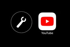 A wrench icon (left) next to YouTube logo (right) on dark background