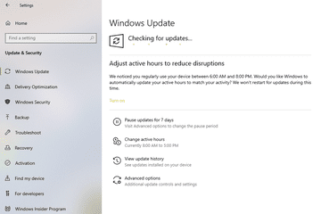 Screenshot of Windows 10 checking for updates