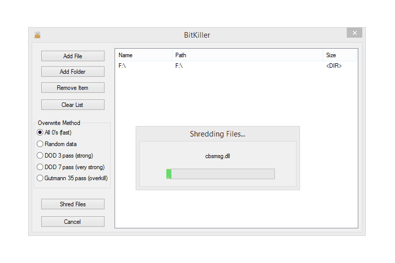 BitKiller shredding files