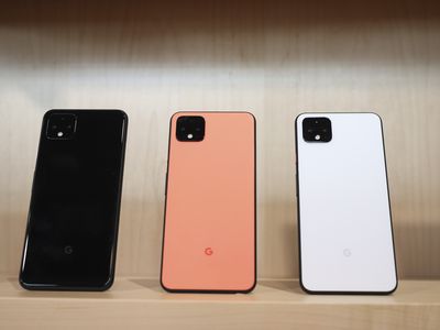 Google Pixel 4 smartphones in black, coral, and white