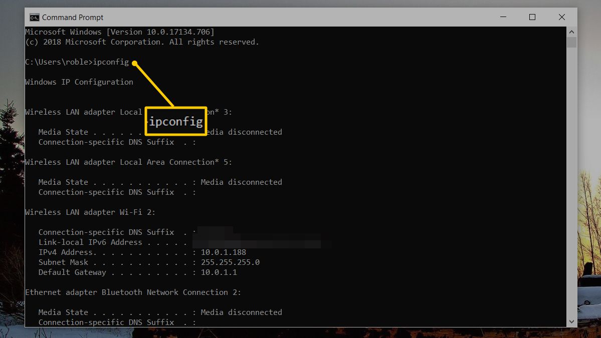 ipconfig in Command Prompt