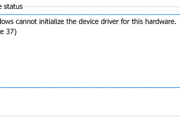 Screenshot of the Device Manager Code 37 error that reads "Windows cannot initialize the device driver for this hardware."