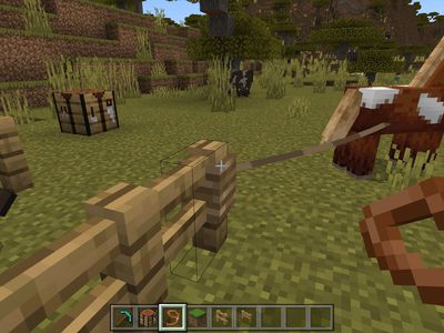 A horse tied to a fence with a Lead in Minecraft