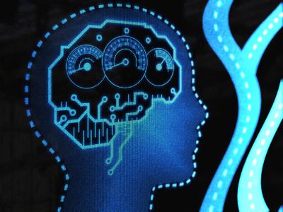 An electronic diagram of a brain with speedometers in the brain