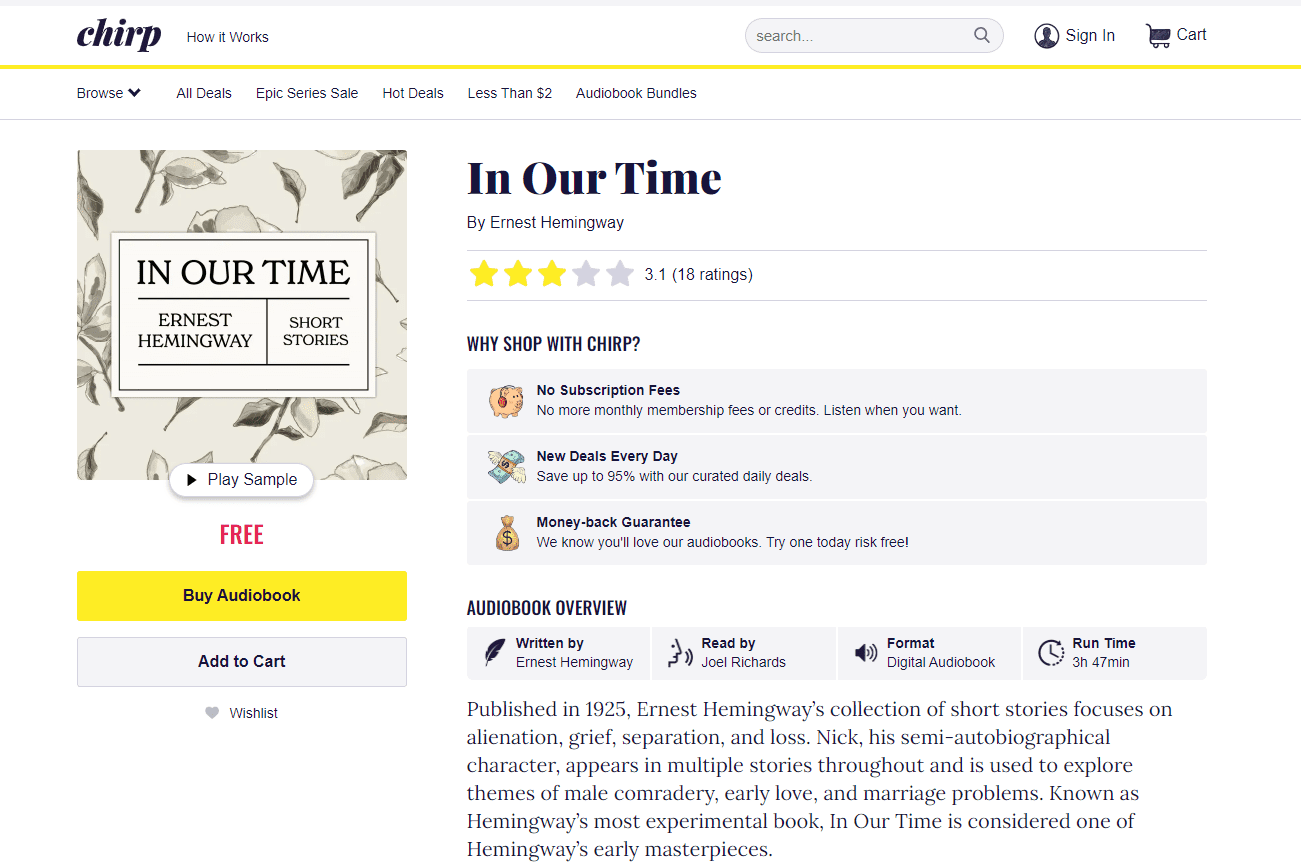 The audiobook In Our Time as a free download at Chirp