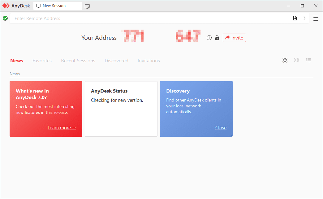 AnyDesk New Session tab