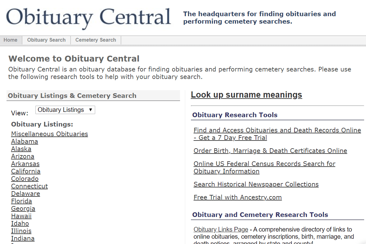 Obituary Central home page