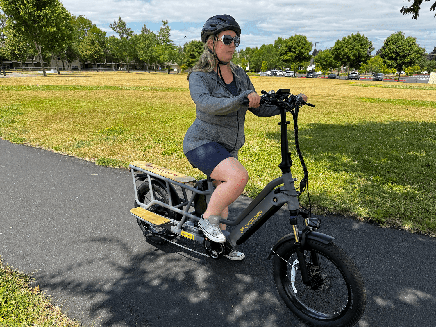 Person riding the CycWagen on a bike path