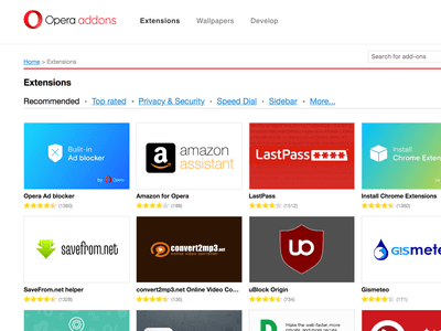 Opera Extensions page