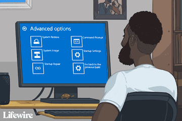 Illustration of a person using Advanced startup options on a Windows computer