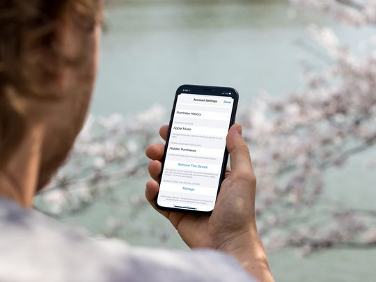 Someone looking at the Hidden Purchases option on iPhone.
