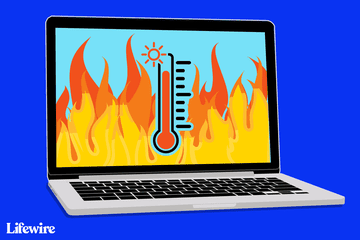 A laptop with a thermometer on its screen, running a "temperature"