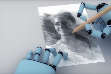 Concept images of an artificial intelligence drawing a portrait of a person.