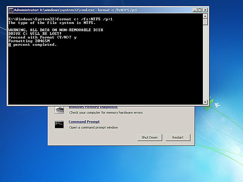 Format Write Zero in Command Prompt From System Recovery Disc - Data Destruction Software