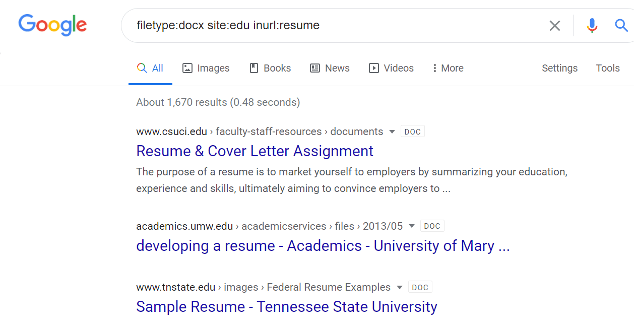 Google resume search