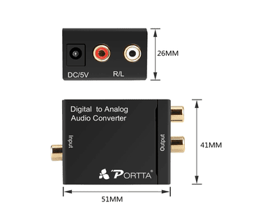 Portta Digital Coaxial Toslink to Analog (L/R) Audio Converter.