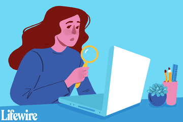 An illustration of a woman searching for something on her computer