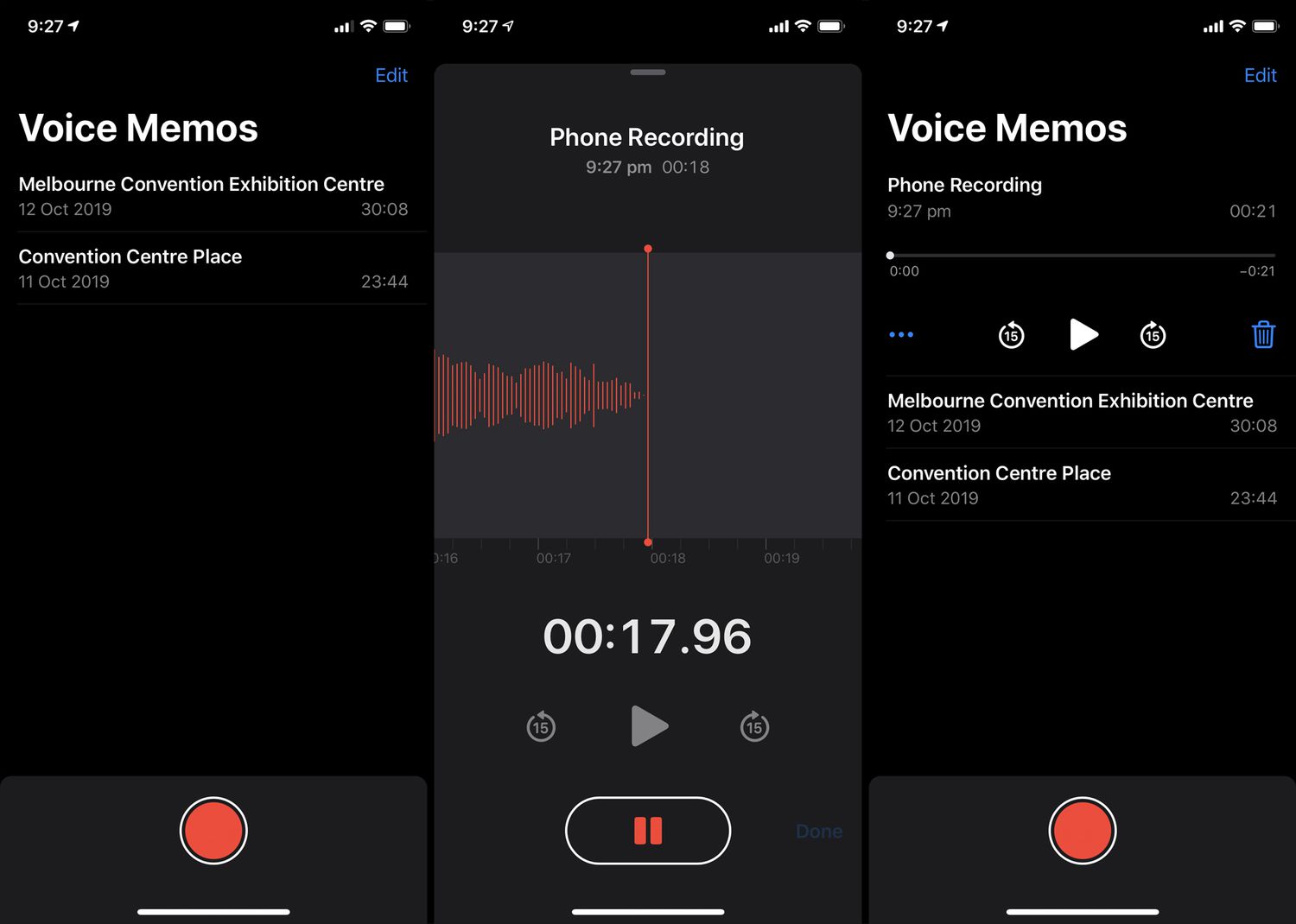 Apple's Voice Memos app recording a phone call.