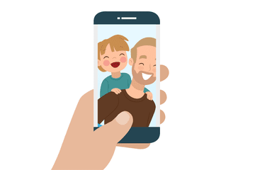 Illustration of someone holding a phone with a man and his son in the picture