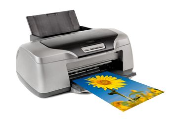 Inkjet printer with image of sunflower printing out