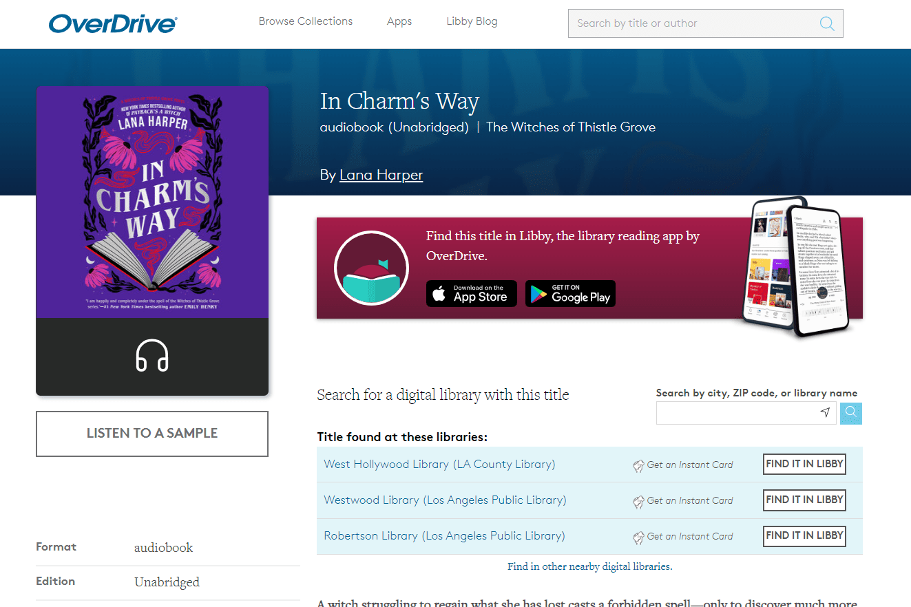 overdrive free audiobook titled In Charm's Way