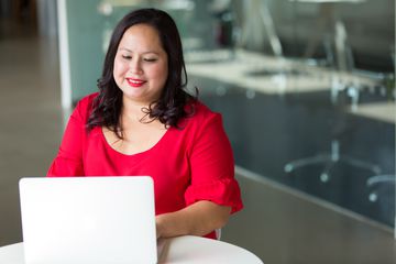 Home-based worker using a laptop