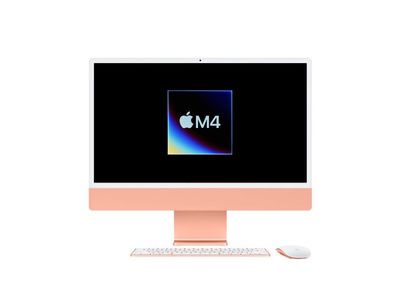 Three iMacs with the M4 chip logo on their screens