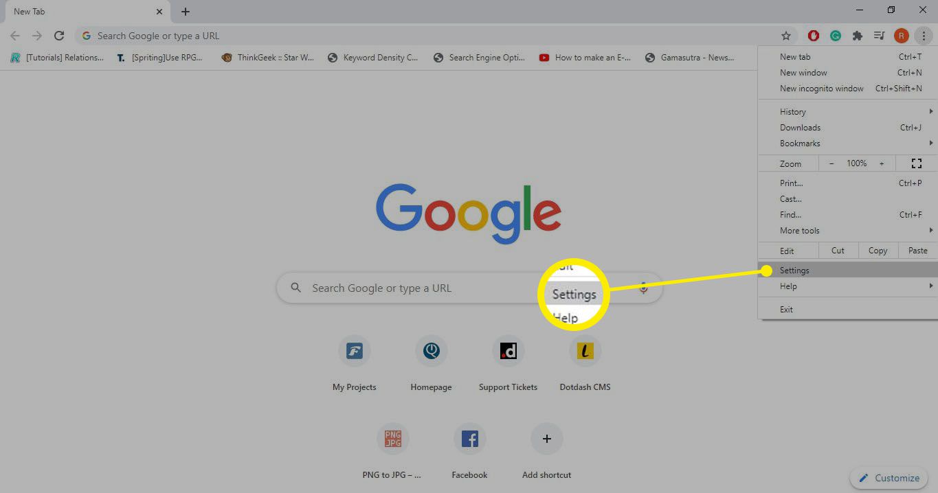 Select the three dots in the upper-right corner of Google Chrome, then choose Settings from the drop-down menu.