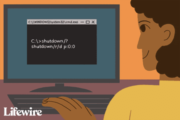 Illustration of a person issuing the shutdown command on a Windows computer