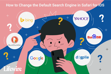 An illustration of a user choosing a default search engine on iOS.