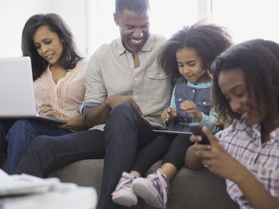 Family using devices