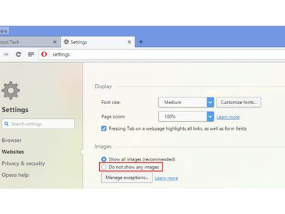 Image settings in Opera web browser