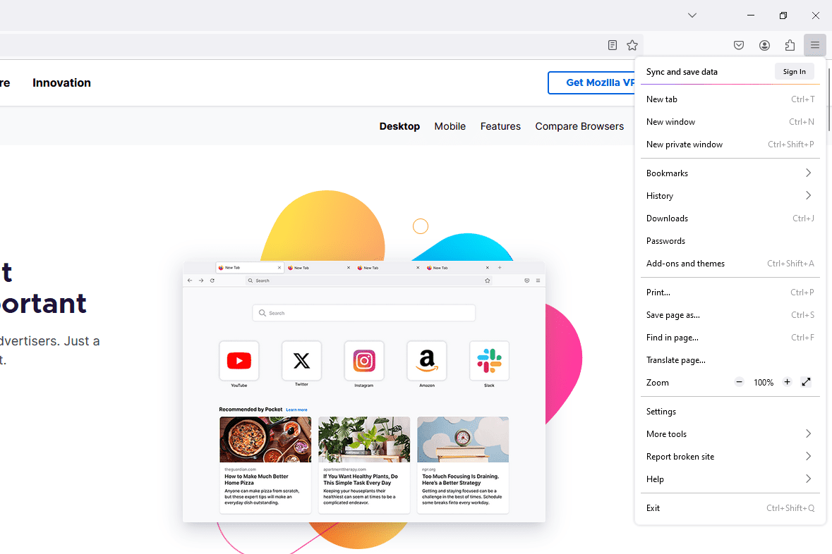 The Firefox menu