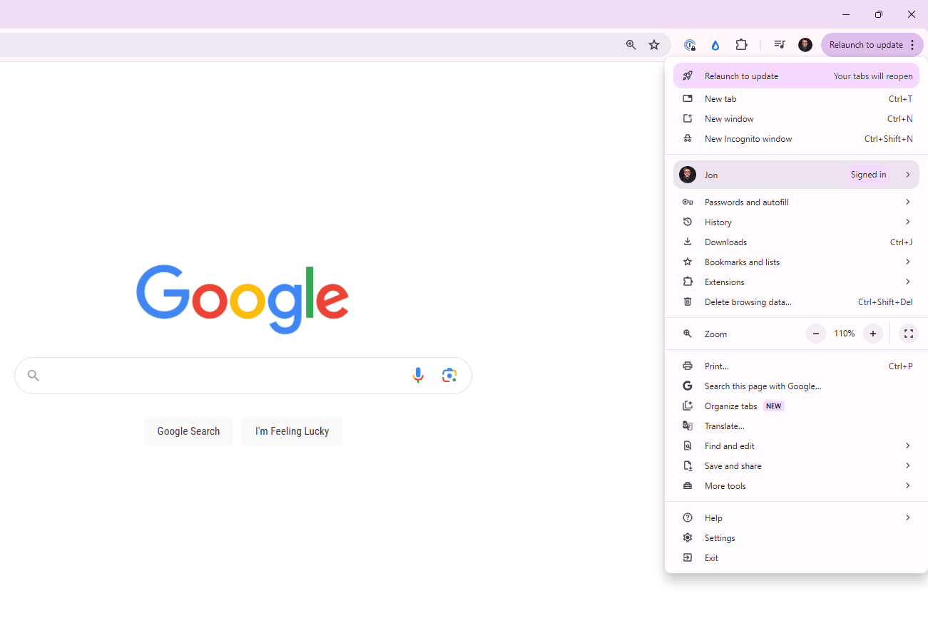 The Google Chrome menu