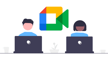 Laptops and google meet logo